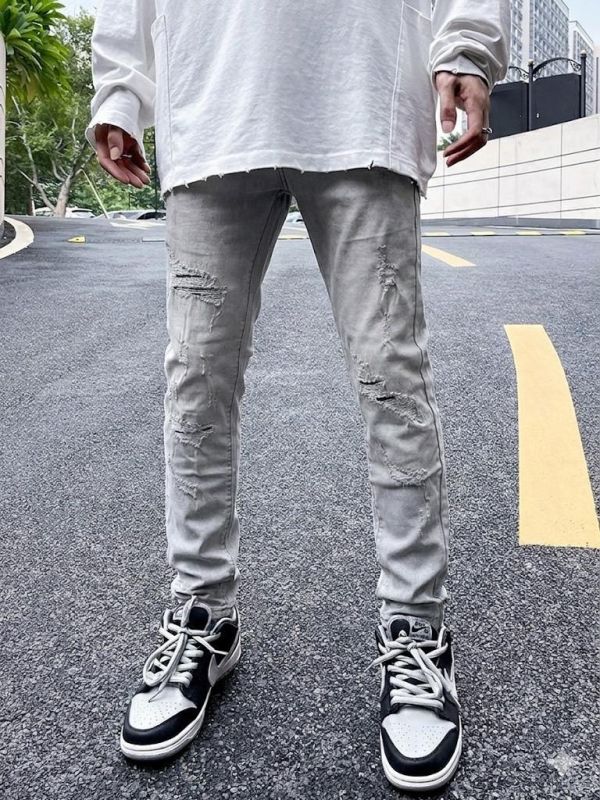 水泥淺灰 設計破壞 補丁 牛仔破褲 水泥淺灰 設計破壞 補丁 牛仔破褲