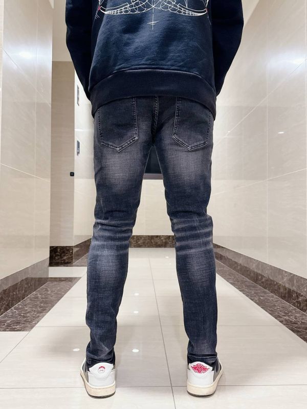 燻黑刷灰 高磅 多刀割 補丁 彈力牛仔破褲 燻黑刷灰 高磅 多刀割 補丁 彈力牛仔破褲