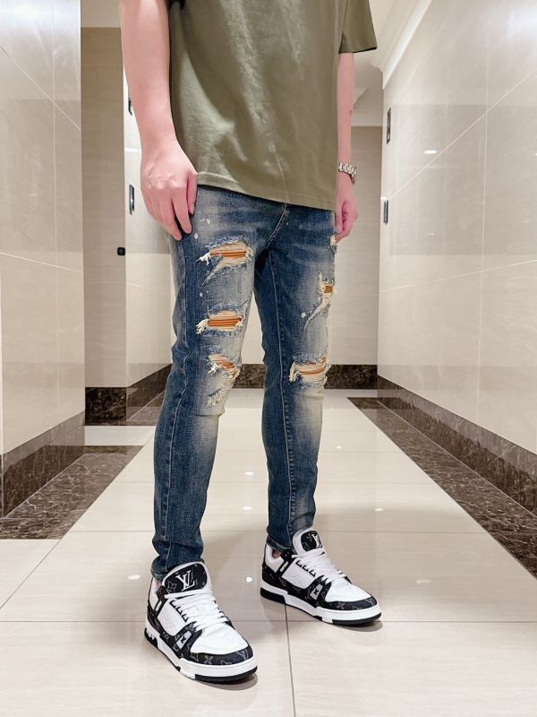 深藍 火焰橘補丁 刷白 厚磅 牛仔褲 深藍 火焰橘補丁 刷白 厚磅 牛仔褲