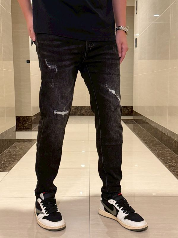 小刷破 黑灰 小直筒 錐形 彈力 牛仔破褲 小刷破 黑灰 小直筒 錐形 彈力 牛仔破褲