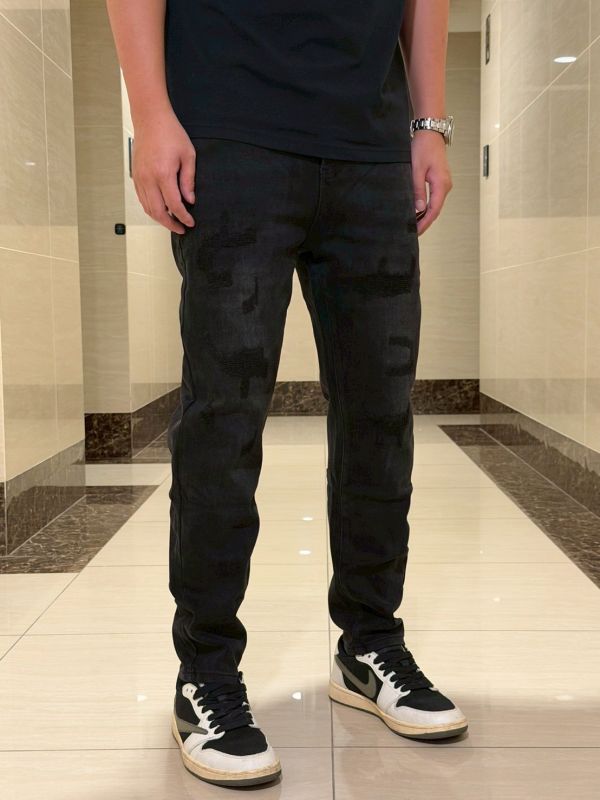 極簡風 黑武士 多刷破 直筒 高磅數 牛仔寬褲 極簡風 黑武士 多刷破 直筒 高磅數 牛仔寬褲