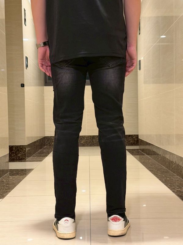 綠惡魔 暴徒水洗皮工藝黑灰牛仔長褲 窄版 修身牛仔褲 綠惡魔 暴徒水洗皮工藝黑灰牛仔長褲 窄版 修身牛仔褲