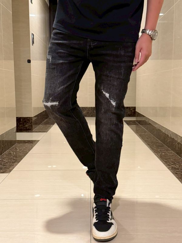 小刷破 黑灰 小直筒 錐形 彈力 牛仔破褲 小刷破 黑灰 小直筒 錐形 彈力 牛仔破褲