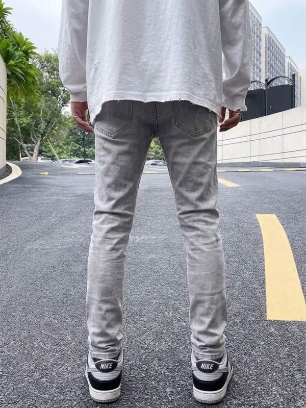 水泥淺灰 設計破壞 補丁 牛仔破褲 水泥淺灰 設計破壞 補丁 牛仔破褲