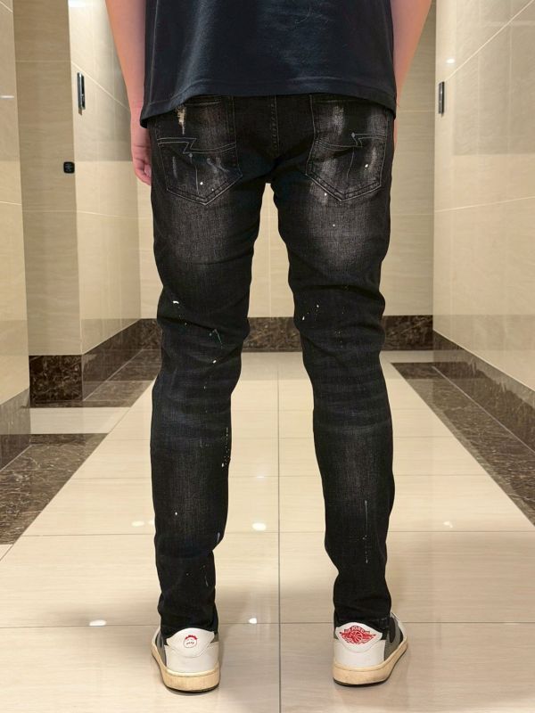 黑灰 黑武士 抓鬚 潑漆 窄管牛仔破褲 修身破褲 黑灰 黑武士 抓鬚 潑漆 窄管牛仔破褲 修身破褲