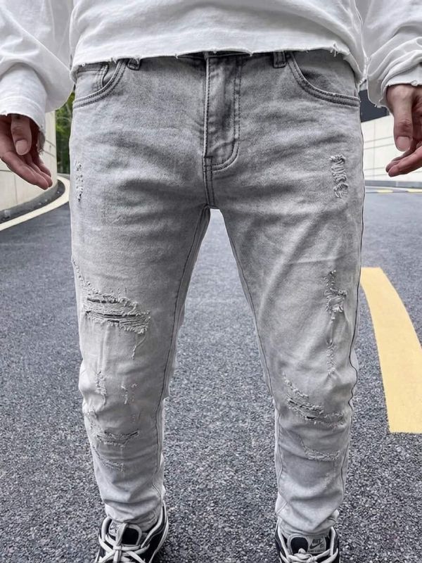 水泥淺灰 設計破壞 補丁 牛仔破褲 水泥淺灰 設計破壞 補丁 牛仔破褲
