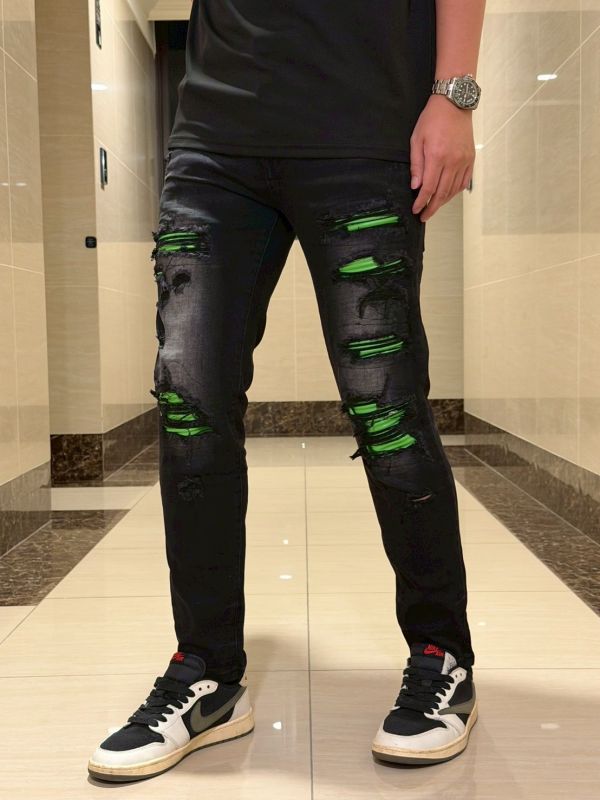 綠惡魔 暴徒水洗皮工藝黑灰牛仔長褲 窄版 修身牛仔褲 綠惡魔 暴徒水洗皮工藝黑灰牛仔長褲 窄版 修身牛仔褲