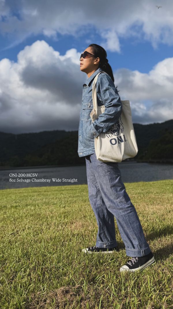 8oz 輕磅淺藍水手布寬直筒版型 