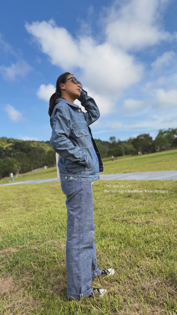 8oz 輕磅淺藍水手布寬直筒版型 