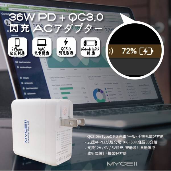 MY-TYPEC-PD+QC3.0 36W充電器 充電頭,充電,36W充電頭
