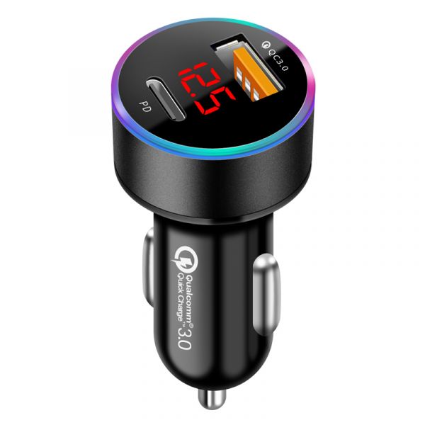 QC3.0+PD監控版急速車充 車充,點菸器,汽車用品,車內用品, 轎車用品,PDQC車充,PD充電,QC3.0充電.USB充電,車內充電器