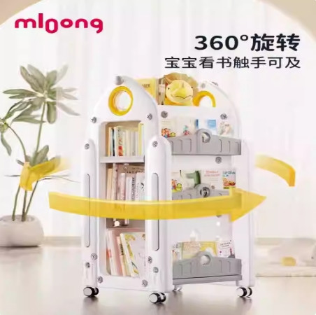 兒童書架 家用收納架 旋轉一體落地書櫃 置物架  玩具盒寶寶繪本架 