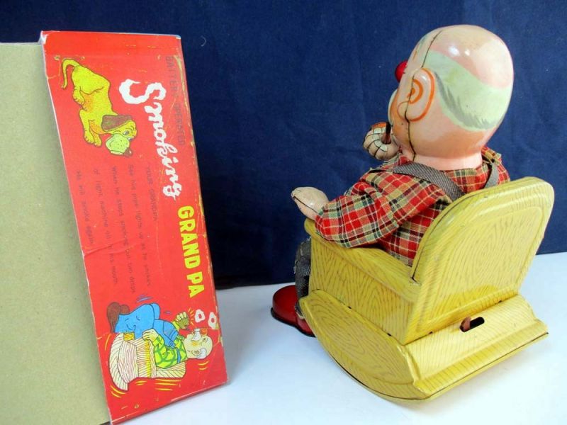 古董鐵皮玩具 丸三商會 1950年代 吸煙爺爺 