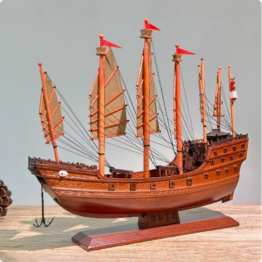 鄭和 寶船 實木帆船模型 家居擺飾 一帆風順 純手工藝品 裝飾品 