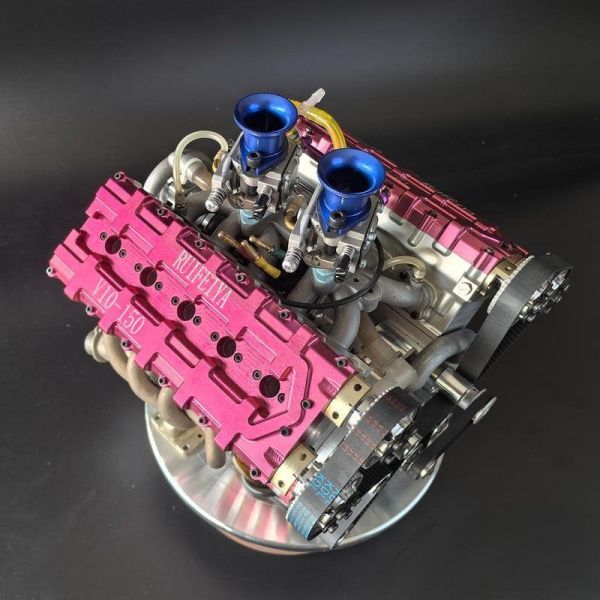 限量生產 RUIFEIYA 1:4 比例 V10 汽油引擎機型 - 150cc DOHC 40汽門四行程 三環水冷內燃機 