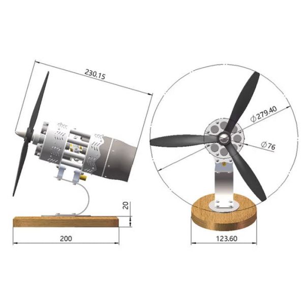 16 缸斜盤式斯特林 引擎模型 飛機機械引擎藝術品 