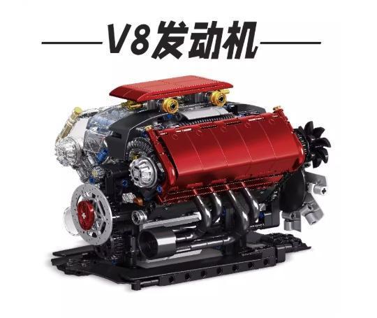 汽車跑車 V8引擎模型 引擎積木組裝模型 益智玩具 