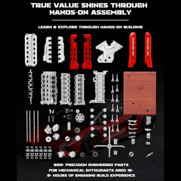 土星文化 金屬v12 引擎模型 