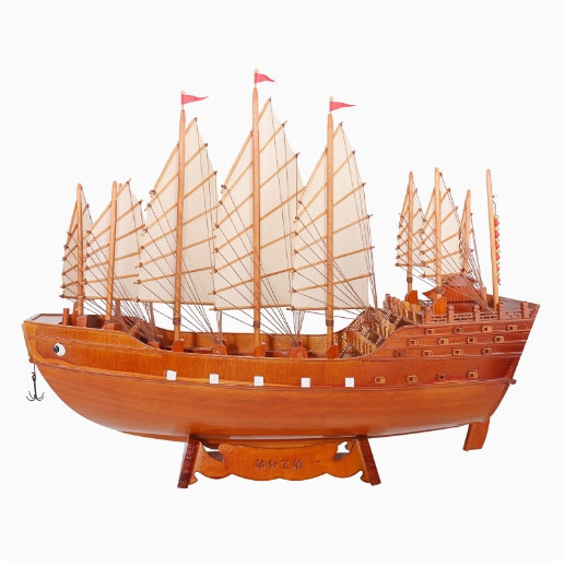 鄭和 寶船 實木帆船模型 家居擺飾 一帆風順 純手工藝品 裝飾品 
