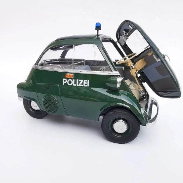 KENGFAI 1/12 BMW Isetta 合金警車模型玩具收藏 POLICE 黑綠色 1:12 
