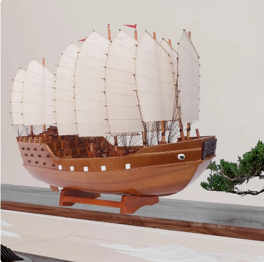 鄭和 寶船 實木帆船模型 家居擺飾 一帆風順 純手工藝品 裝飾品 