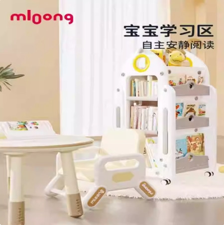 兒童書架 家用收納架 旋轉一體落地書櫃 置物架  玩具盒寶寶繪本架 