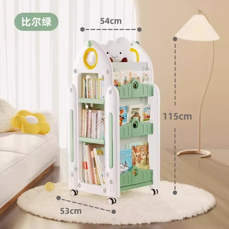 兒童書架 家用收納架 旋轉一體落地書櫃 置物架  玩具盒寶寶繪本架 