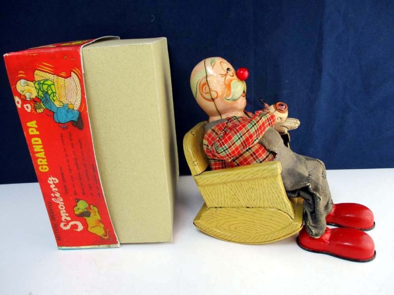 古董鐵皮玩具 丸三商會 1950年代 吸煙爺爺 