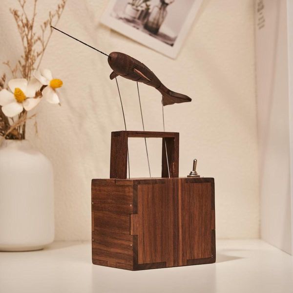 木製鯨魚音樂盒動態模型 