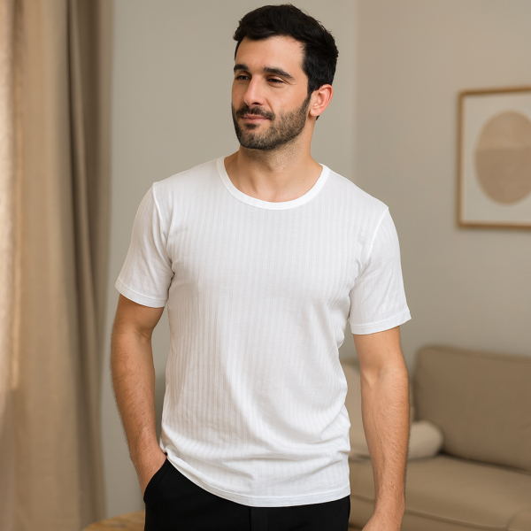 負離子機能短袖 / B1205男性短上衣 / 白 負離子衣物,手腳,冰冷,冬天,保暖,發熱