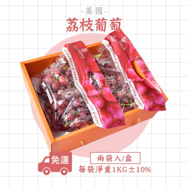 美國-荔枝葡萄-2袋入/盒(免運) 加州葡萄,綠無籽,脆甜,綠寶石葡萄,進口葡萄,進口水果,美國葡萄,水果禮盒,送禮,美國荔枝葡萄,荔枝葡萄