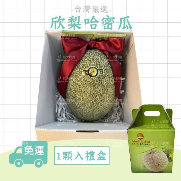 台灣-欣梨哈密瓜、禮盒1顆入(每顆足2.5KG以上)(免運) 溫室哈密瓜,綠肉,哈密瓜,網紋哈密瓜,頂級水果,頂級哈密瓜,欣梨哈密瓜