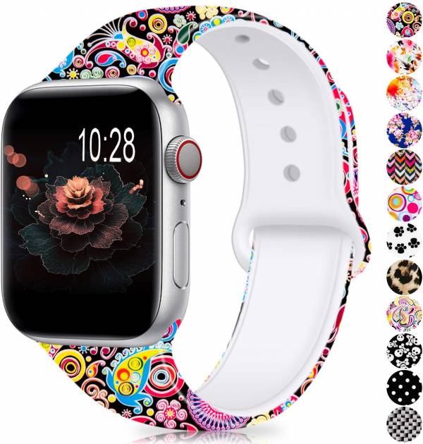 Humenn Compatible with Apple Watch Band 38mm 40mm 42mm 44mm,Soft Silicone Fadeless Pattern Printed Replacement Bands Apple Watch 錶帶,蘋果周邊