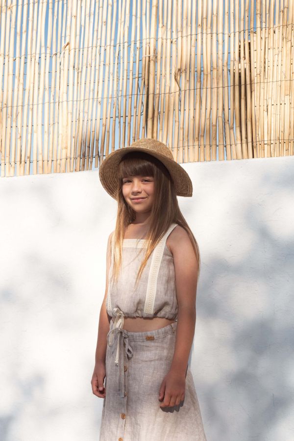 Popelin Linen Top with Straps 棉麻小可愛背心 - Sand 