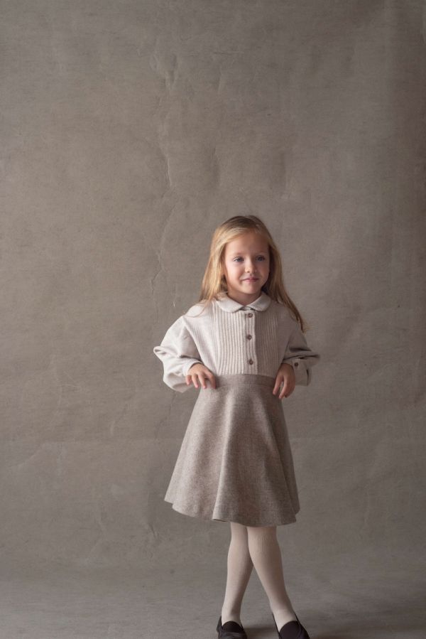 Popelin Short dress with knitted bib 針織背心及膝洋裝 -  Stone 