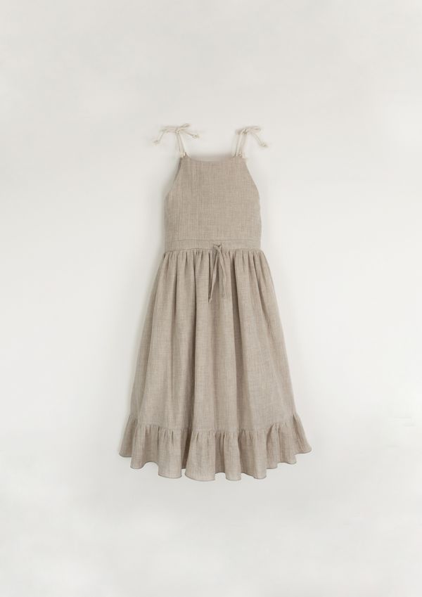 Popelin Organic Dress with Straps 綁帶洋裝 - Sand 