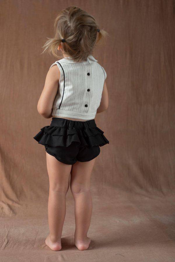 Popelin Silver Short top with double baby collar 刺繡領短版襯衫 