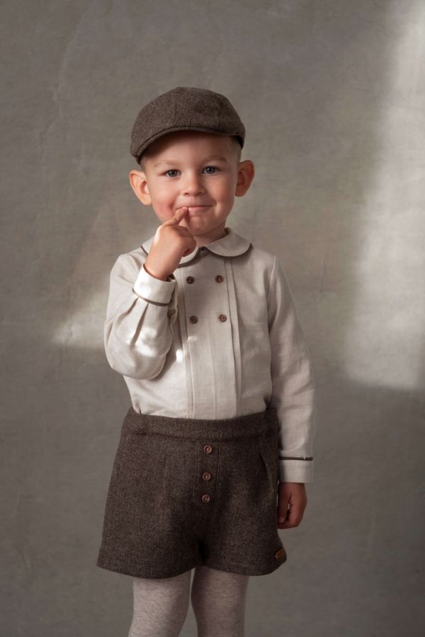 Popelin Panelled Shirt with Baby Collar 滾邊撞色襯衫 - Sand 