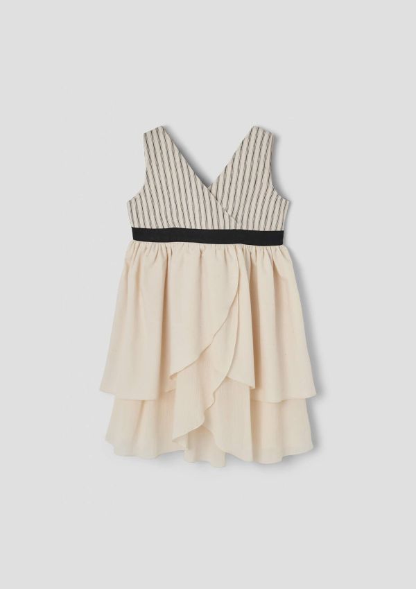 Popelin Black Striped Midi Dress with Crossover Front 層次背心Midi洋裝 