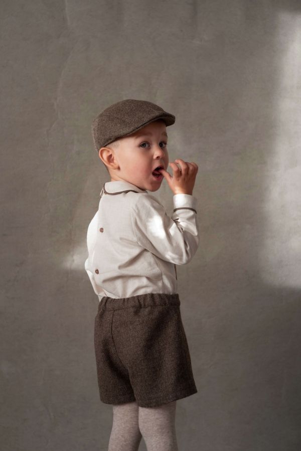 Popelin Panelled Shirt with Baby Collar 滾邊撞色襯衫 - Sand 