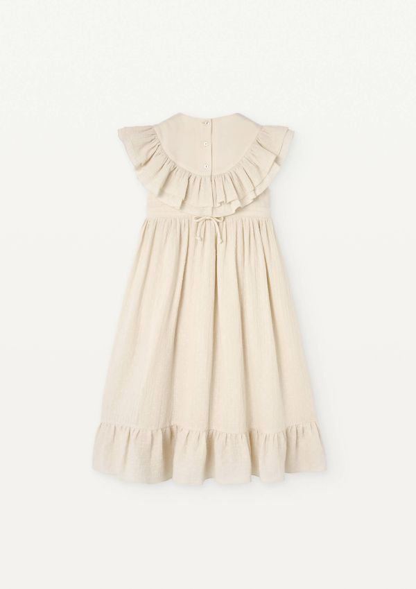 Popelin Dress with Embroidered Yoke and Frills 刺繡洋裝 - Off-white 