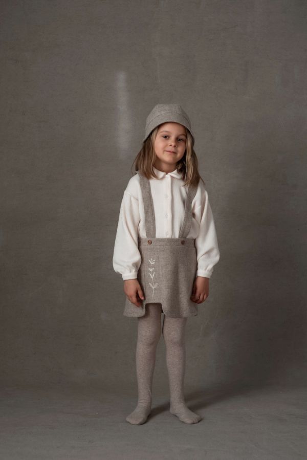 Popelin Woollen Skirt Embroidery with Straps 刺繡吊帶裙 - Sand 