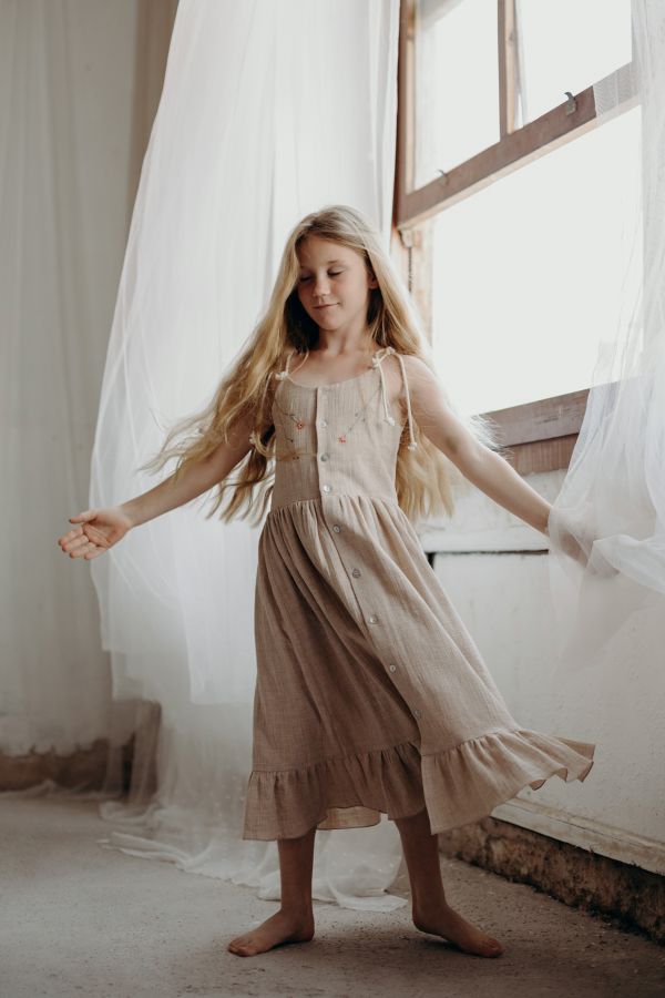 Popelin Organic Dress with Straps 綁帶洋裝 - Sand 