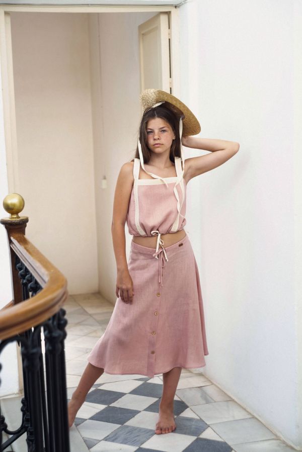 Popelin Linen Top with Straps 棉麻小可愛背心 - Pink 