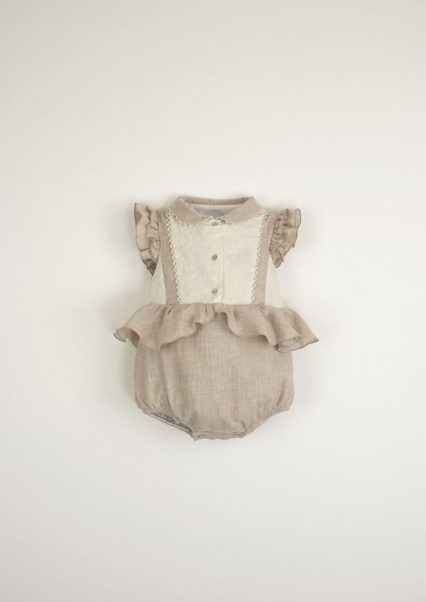 Popelin Organic Romper Suit with Collar 連身裙 - Sand 