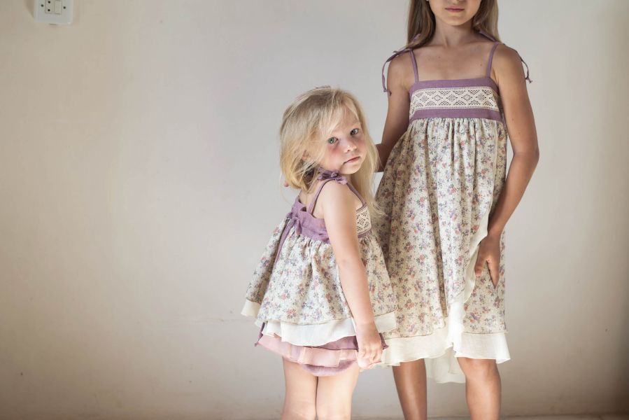 Popelin Double Layer Dress 細肩洋裝 - Mauve floral 