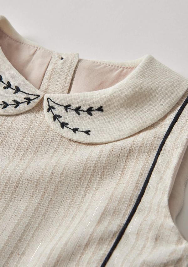 Popelin Silver Short top with double baby collar 刺繡領短版襯衫 