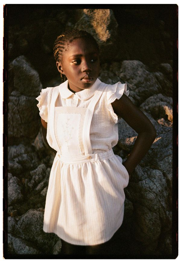 Popelin Silver Lurex Short Skirt with Embroidered Bid 刺繡吊帶裙 