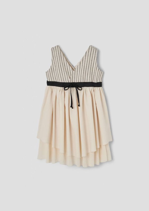 Popelin Black Striped Midi Dress with Crossover Front 層次背心Midi洋裝 