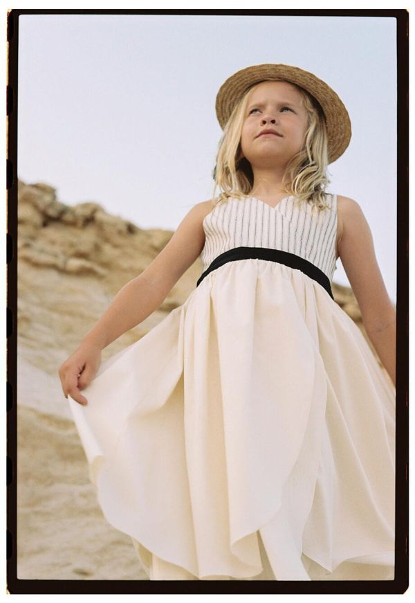 Popelin Black Striped Midi Dress with Crossover Front 層次背心Midi洋裝 